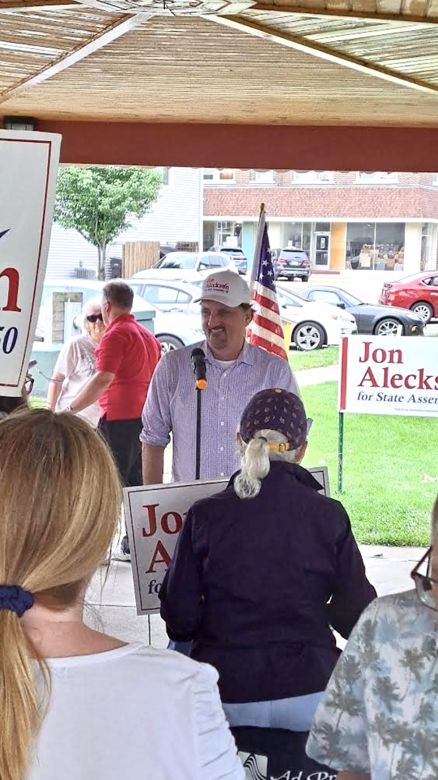 Jon Aleckson speaking at a New Glarus rally